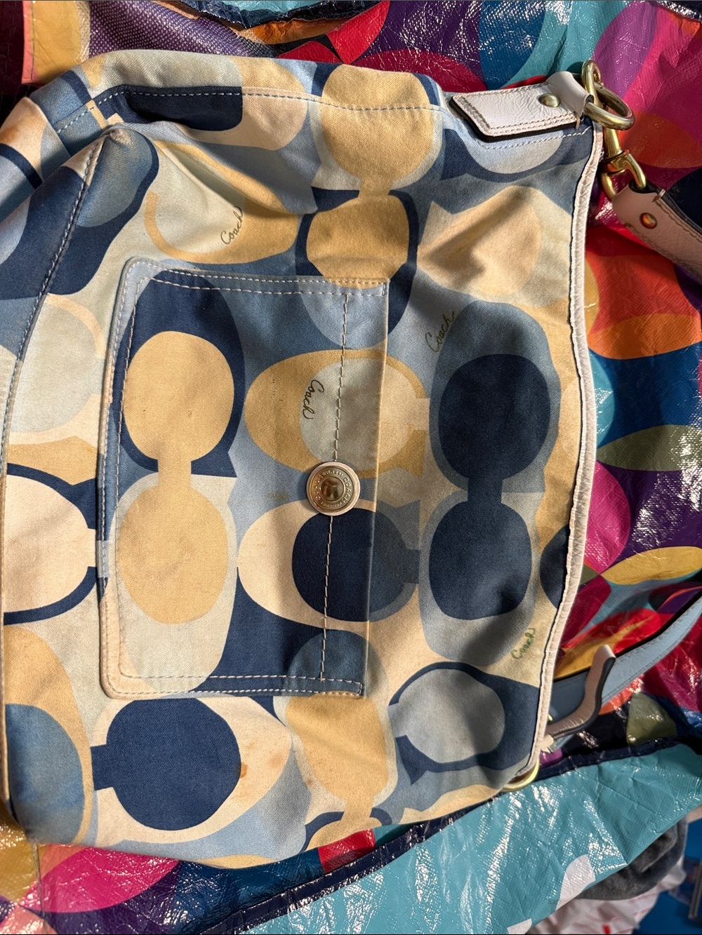Coach Shoulder Bag in Navy & Cream Dot Pattern